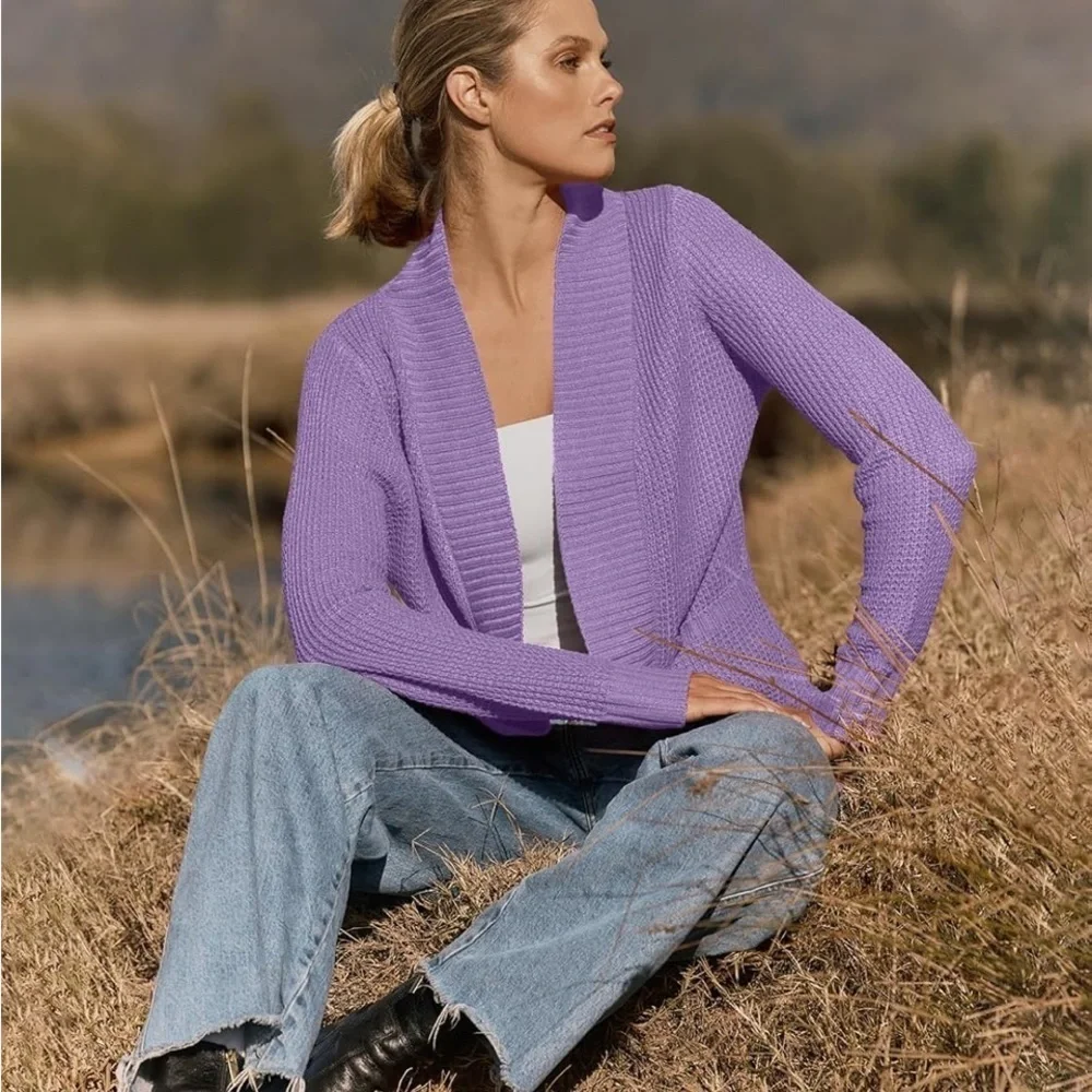 MEROKEETY Long Sleeve Open Front Cardigans Chunky Knit Draped Sweaters Small - Picture 4 of 7